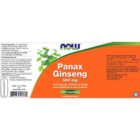 hoe Saai Reductor NOW Panax Ginseng 500 mg
