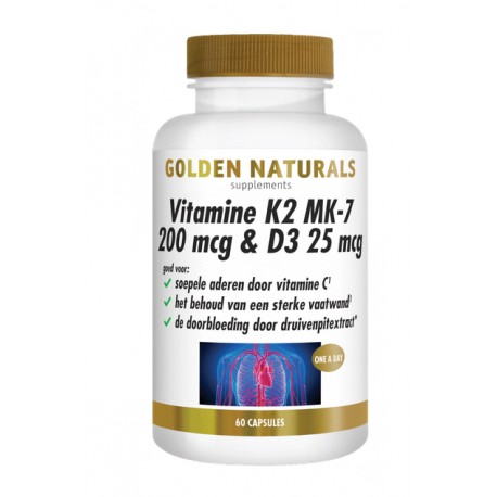Vitamine K2 200 mcg & D3 25 mcg Golden Naturals 