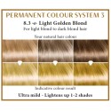 Light golden blond 8.3  Long Lasting Colour Henna Plus